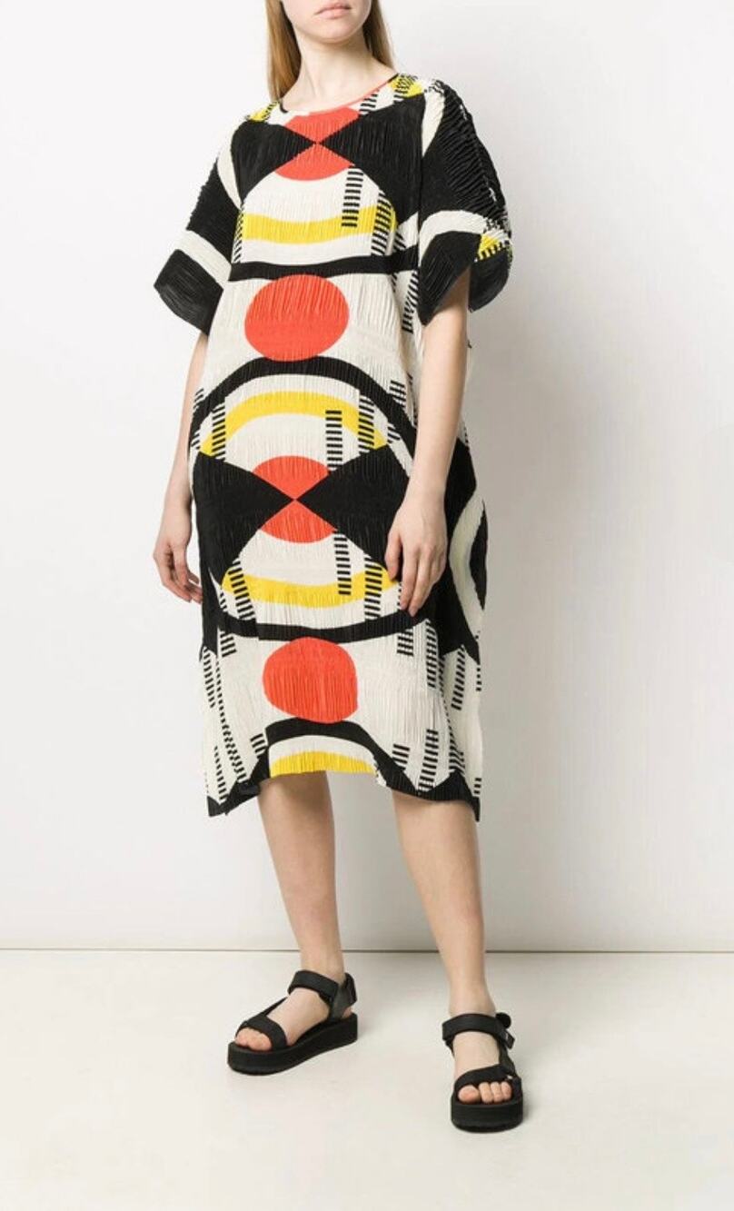 $465 Henrik Vibskov Oversized Geometric Plisse Dress No. 3 Kaftan Scandi-- Small
